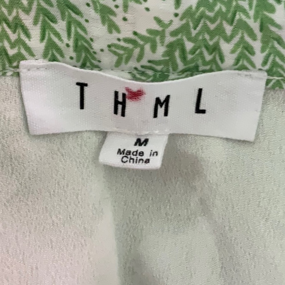 THML Sleeveless Halter Shift Dress Green and White Embroidered SZ M Preppy Boho - Picture 8 of 10